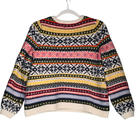 Old Navy Sweater Women Medium Blue Multi Fair Isle Cropped Soft Nordic Ski - Picture 5 of 6